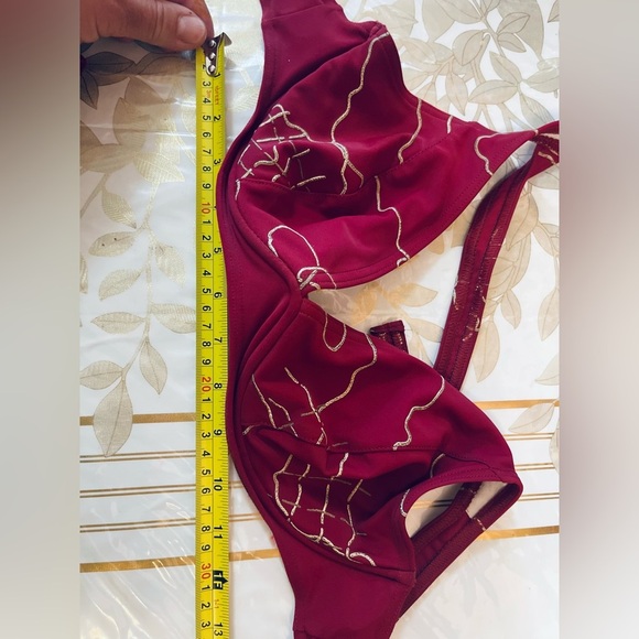 Swimsuit Set/lot Top/ Bottom Swimwear Bikini burgundy/ Gilded Sz Cup C Bottom M - Picture 5 of 9